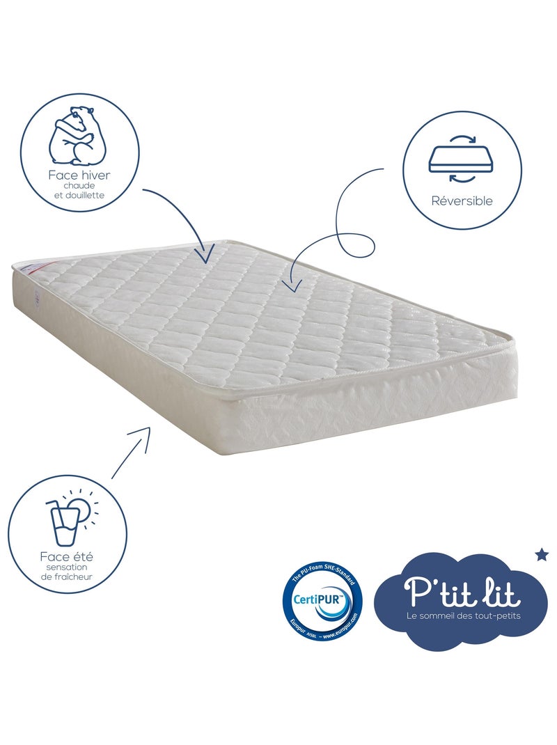 Matelas Bébé Indispensable  | 1 face Été/1 face Hiver Blanc - Kiabi