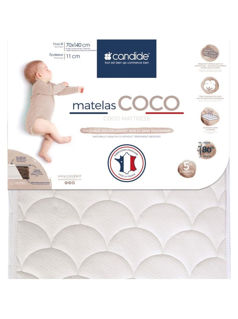 Matelas bébé Organic Coco - 70 cm x 140 cm x 11 cm Ecru - Kiabi