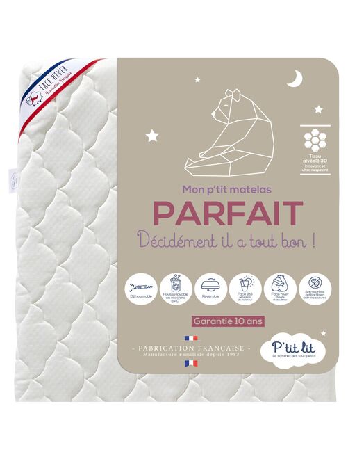 Matelas Bébé Parfait | 60x120x10 cm | Déhoussable | Réversible - Kiabi