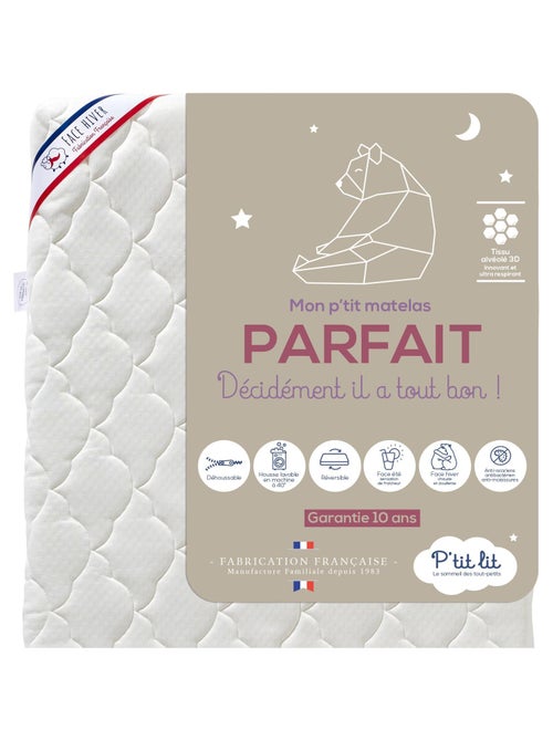 Matelas Bébé Parfait | 60x120x10 cm | Déhoussable | Réversible - Kiabi