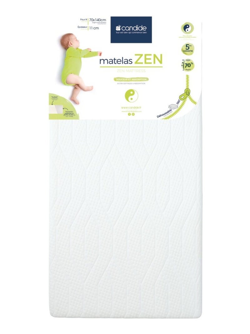 Matelas bébé peaux sensibles Zen déhoussable 360° Blanc - Kiabi