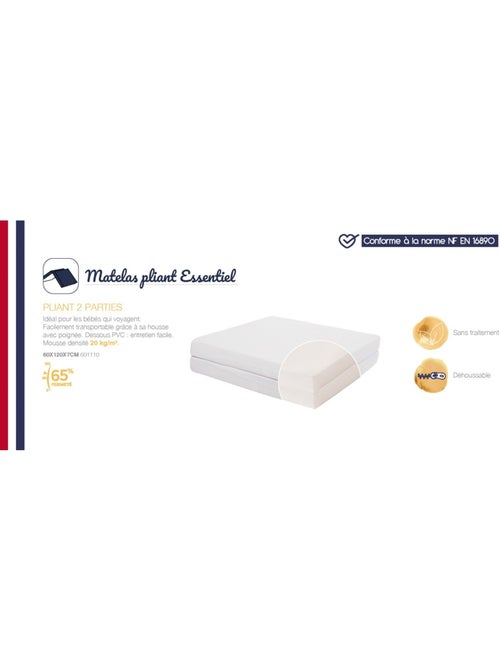 Matelas bébé pliant 2 parties 60x120cm Essentiel - Kiabi