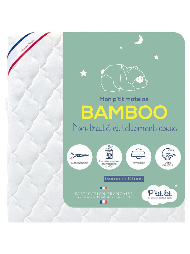 Matelas Bébé/Enfant Bamboo | 70x140x10 cm | Déhoussable Blanc - Kiabi