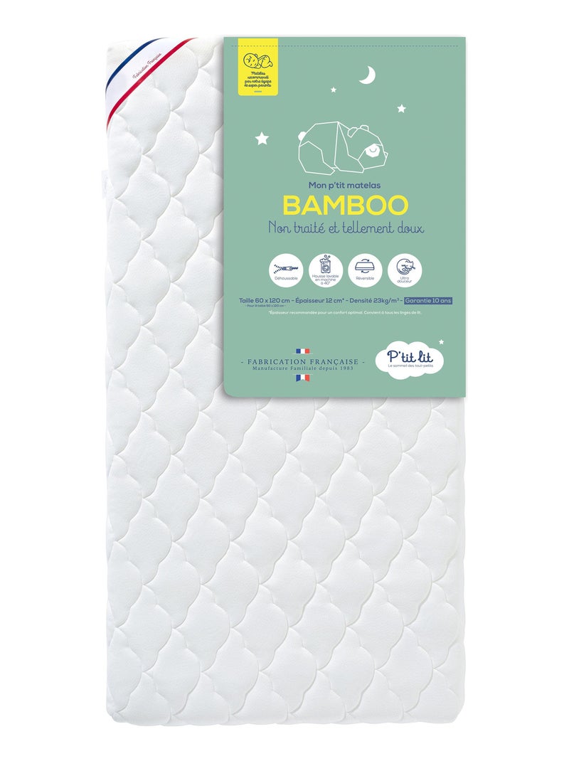Matelas Bébé/Enfant Bamboo | 70x140x10 cm | Déhoussable Blanc - Kiabi
