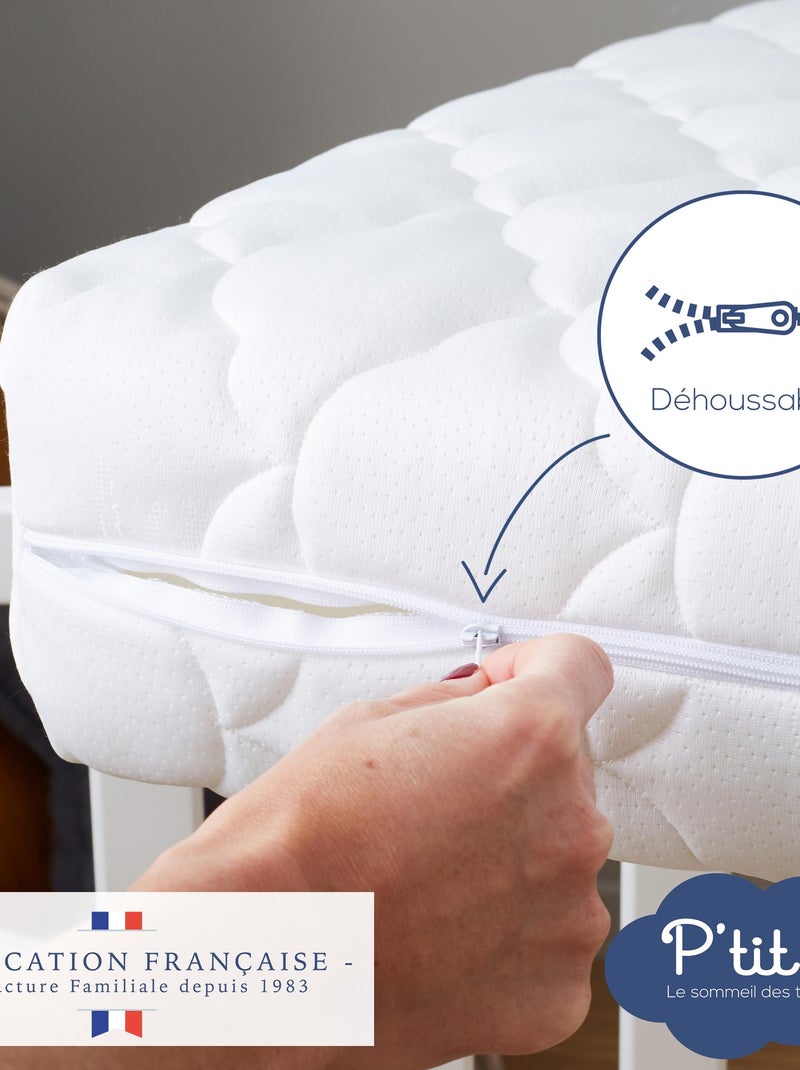 Matelas Bébé/Enfant Bamboo | 70x140x10 cm | Déhoussable Blanc - Kiabi