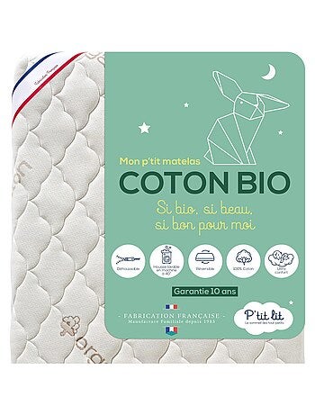Matelas Bébé/Enfant Coton Bio | 70x140x10 cm | Déhoussable