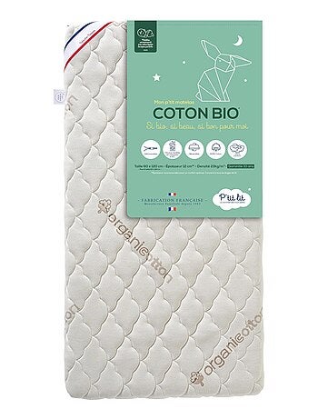 Matelas Bébé/Enfant Coton Bio | 70x140x10 cm | Déhoussable