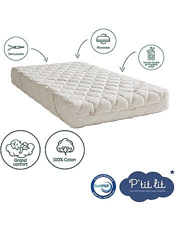 Matelas Bébé/Enfant Coton Bio | 70x140x10 cm | Déhoussable
