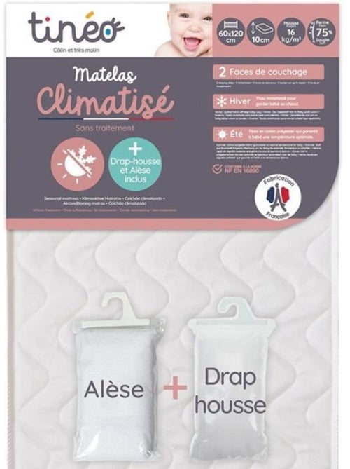 Matelas climatisé tineo 60x120 cm + drap housse + alèse (lot) - Kiabi