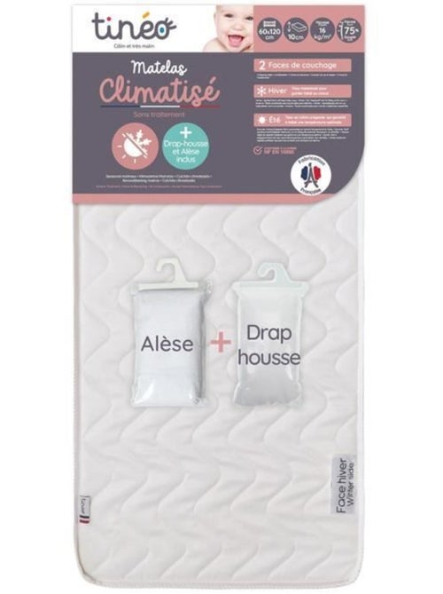 Matelas climatisé tineo 60x120 cm + drap housse + alèse (lot) - Kiabi