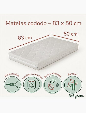 Matelas Cododo Bébé - Housse en Viscose de Bamboo - Sans Traitement - Déhoussable - Oekotex