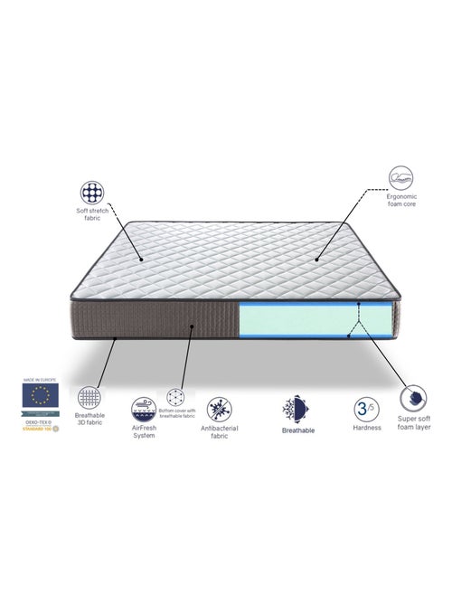 Matelas CRONO, Epaisseur 22 CM, Mousse Adaptative, Ergonomique. Soutien Equilibré - Kiabi Matelas CRONO, Epaisseur 22 CM, Mousse Adaptative, Ergonomique. Soutien Equilibré - Kiabi