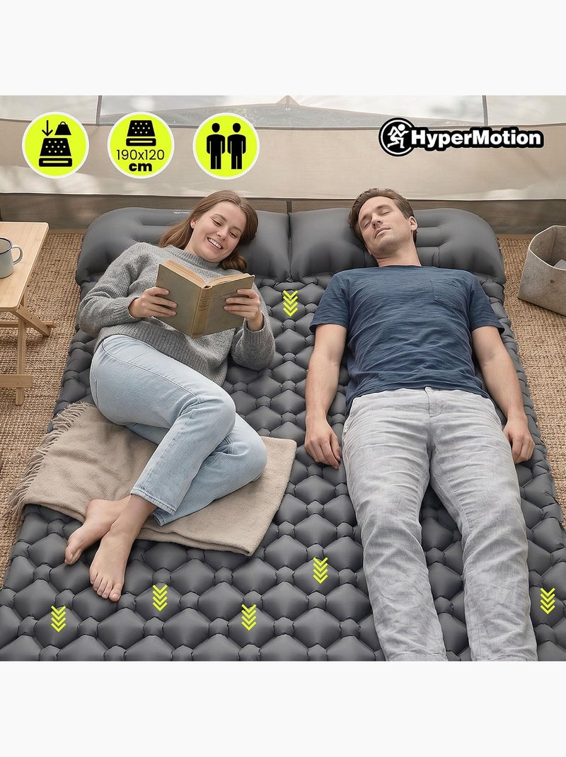 Matelas de Camp Gonflable Ultraléger de Randonnée Campmat 2 Places - Oreillers Intégrés 190x120 Gris - Kiabi