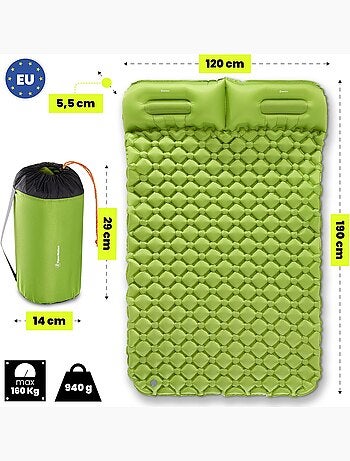 Matelas de Camp Gonflable Ultraléger de Randonnée Campmat 2 Places - Oreillers Intégrés 190x120
