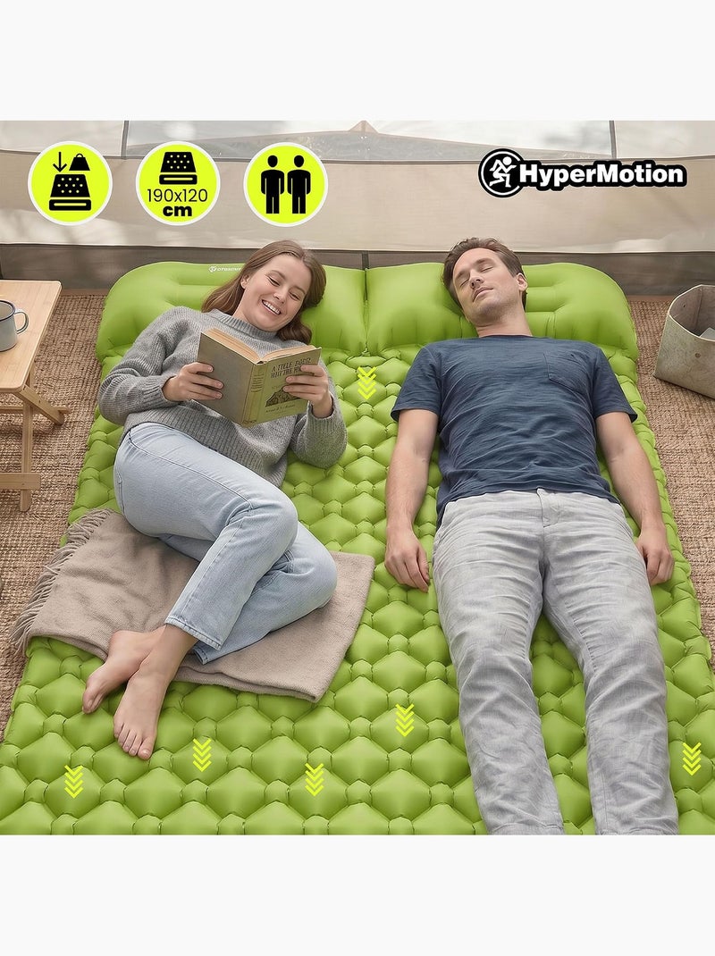 Matelas de Camp Gonflable Ultraléger de Randonnée Campmat 2 Places - Oreillers Intégrés 190x120 Vert - Kiabi
