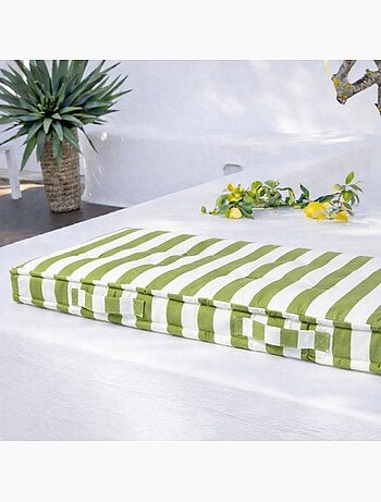 Matelas de sol outdoor déperlant rayé vert, blanc 115x75cm