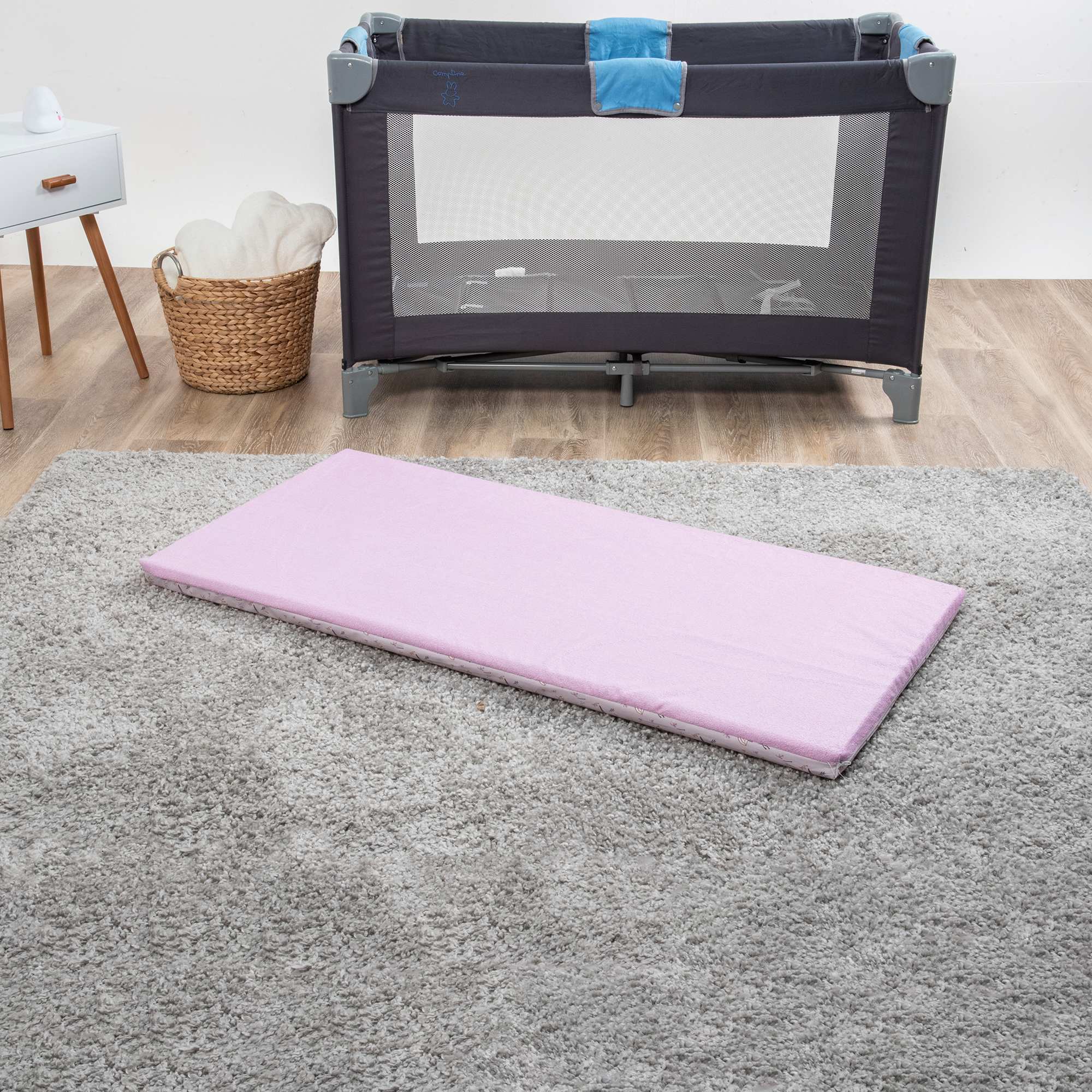 Matelas Voyage Bébé Mother Nurture - 95x65cm - Hypoallergénique - Housse Lavable - Fibre Polyester