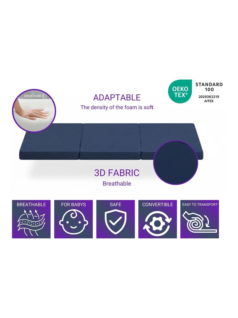 Matelas de voyage pliable DREMI – Mousse HR D23, 120 x 60 cm, épaisseur 5 cm, tissu 3D respirant Bleu - Kiabi
