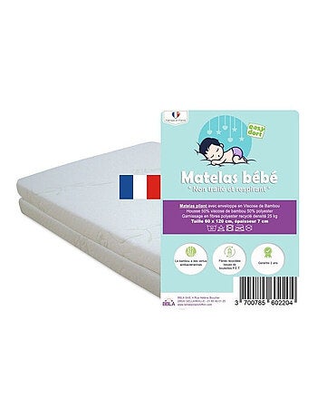 Matelas Droit en bambou pour berceau, lit bébé, lit parapluie 60x120 cm