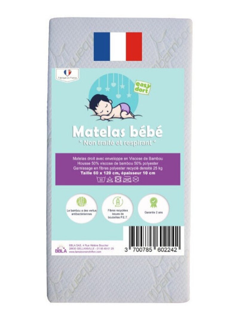 Matelas Droit en bambou pour berceau, lit bébé, lit parapluie 60x120 cm Multicolore - Kiabi
