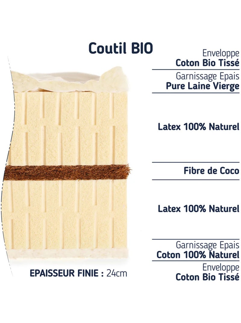 Matelas enfant 100 % latex naturel BIO - 24 cm Blanc - Kiabi