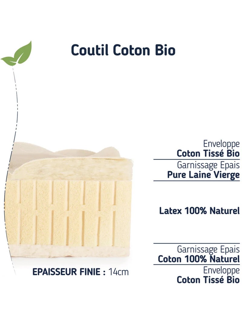 matelas enfant 100 % latex naturel, ferme. Monozone - 14 cm Blanc - Kiabi