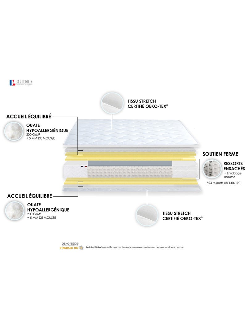 Matelas ETOILE Ressorts ensachés - Made in France Dimensions - 90 x 190 cm Blanc - Kiabi