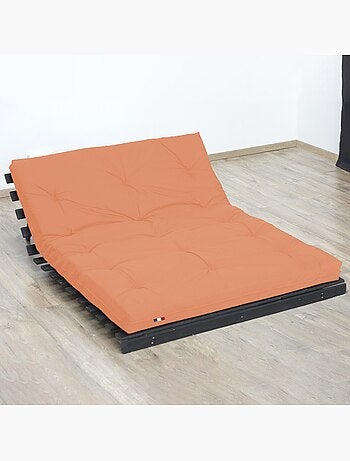 Matelas futon coton et fibres recyclés, fabriqué en France Couleur - Goyave