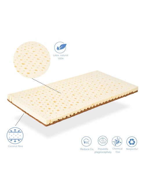 Matelas Mini Berceau  Epaisseur 7 cm .Latex et Coco Naturel. Tissu organic 100% - Kiabi