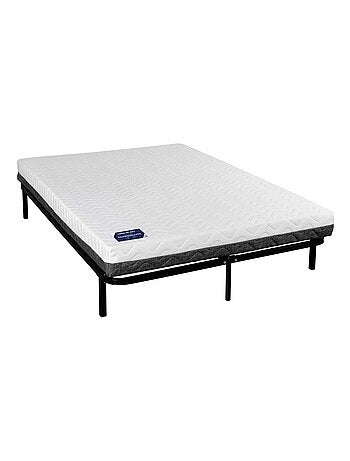 Matelas mousse, cadre à lattes, pieds