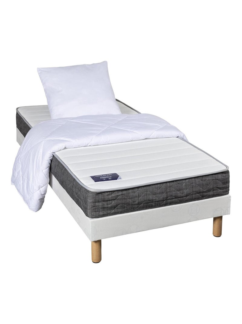 Matelas mousse mémoire, sommier, pieds, couette, oreillers ABSOLU Blanc - Kiabi