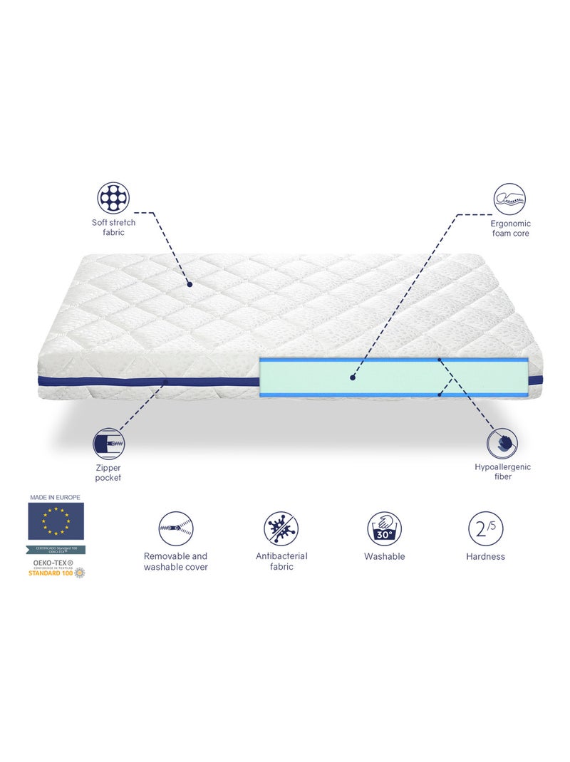 Matelas mousse respirante  HERMES, Epaisseur 11 CM, Dehoussable, ergonomique et adaptable Blanc - Kiabi