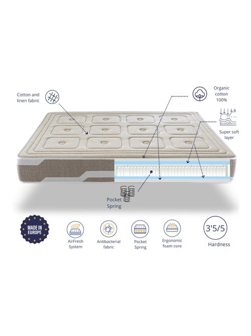 Matelas naturel ressorts ensaches 180X190 ORGANIC NATURA, Épaisseur 27 CM - Kiabi
