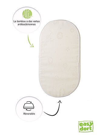 Matelas ovale Bambou 32x72 cm - coins arrondis - pour couffin