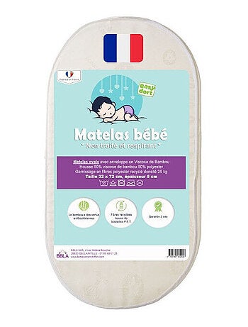 Matelas ovale Bambou 32x72 cm - coins arrondis - pour couffin