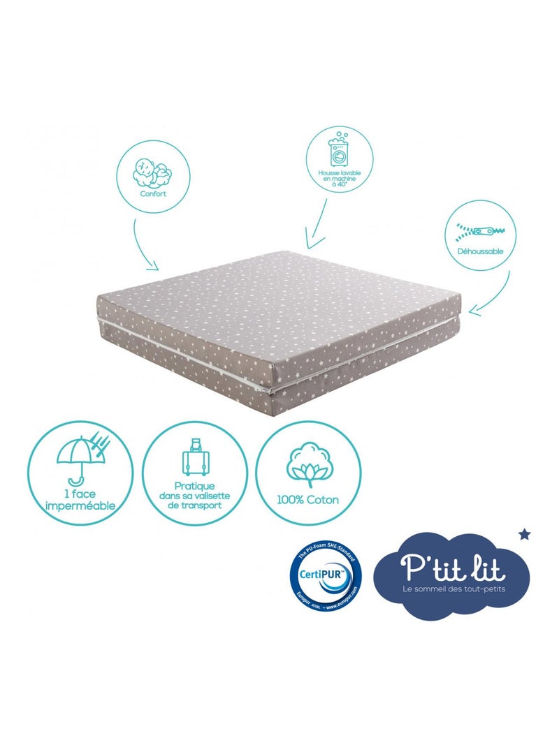 Matelas pliant bébé - 60x120x5 cm - Matelas de voyage - Déhoussable - Réversible Blanc - Kiabi