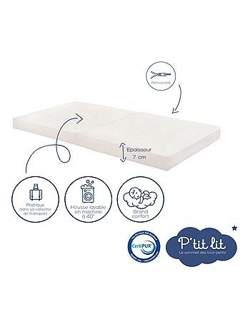 Matelas pliant bébé - 60x120x7 cm - Matelas de voyage - Déhoussable - Fabrication française