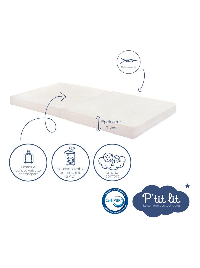 Matelas pliant bébé - 60x120x7 cm - Matelas de voyage - Déhoussable - Fabrication française Blanc - Kiabi