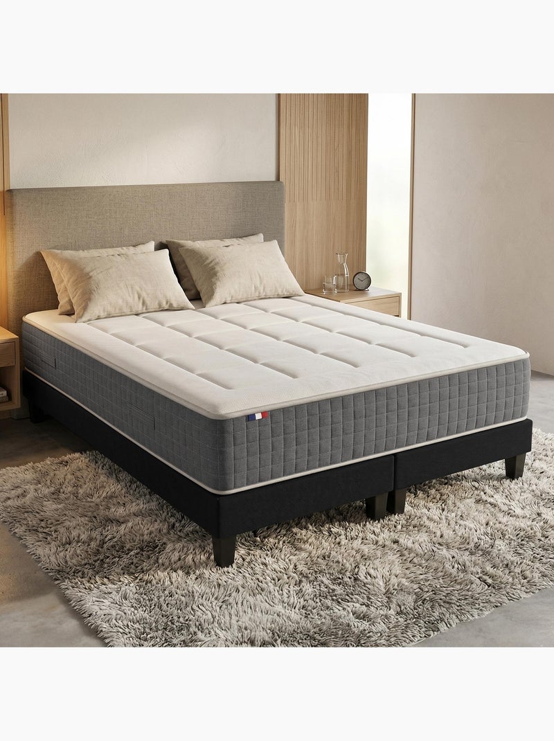 Matelas ressorts 7 zones H28 sommier couette oreillers 2x80x200 Blanc Bleu - Kiabi