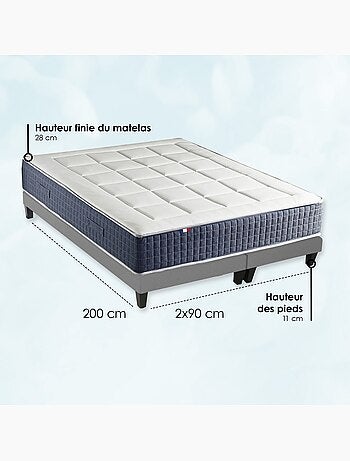Matelas ressorts 7 zones mémoire de forme sommier gris 2x90x200