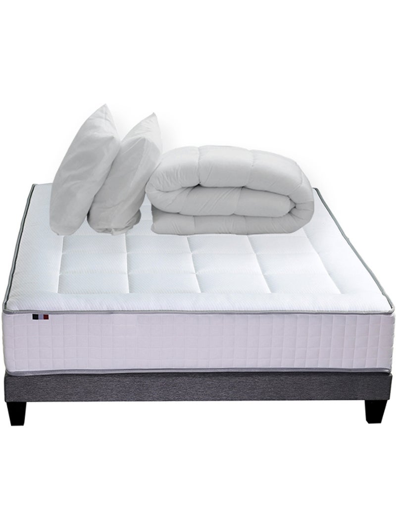 Matelas ressorts 7 zones sommier, couette oreillers 140x190 Blanc Gris - Kiabi