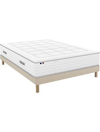 Matelas ressorts, accueil mémoire de forme, H 28, sommier en kit beige