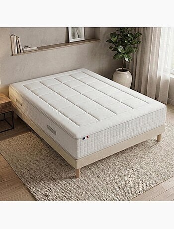 Matelas ressorts, accueil mémoire de forme, H 28, sommier en kit beige