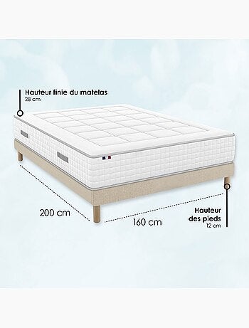 Matelas ressorts, accueil mémoire de forme, H 28, sommier en kit beige