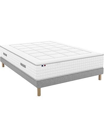 Matelas ressorts, accueil mémoire de forme, H 28, sommier en kit gris