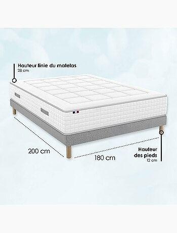 Matelas ressorts, accueil mémoire de forme, H 28, sommier en kit gris