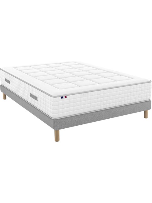 Matelas ressorts, accueil mémoire de forme, H 28, sommier en kit gris - Kiabi Matelas ressorts, accueil mémoire de forme, H 28, sommier en kit gris - Kiabi