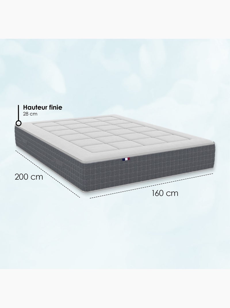 Matelas ressorts ensachés 7 zones MAX - soutien ferme et réversible - 160 x 200 cm Blanc Gris - Kiabi