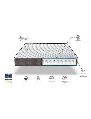 Matelas Ressorts Ensachés CRONO, Epaisseur 24 CM, 7 zones de confort. Ergonomique.