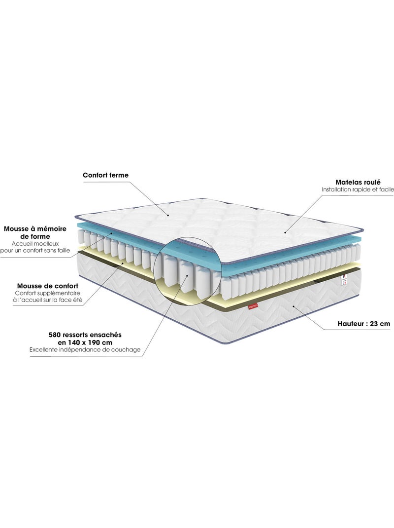 Matelas ressorts ensachés et mousse mémoire, SWEETY - Merinos N/A - Kiabi